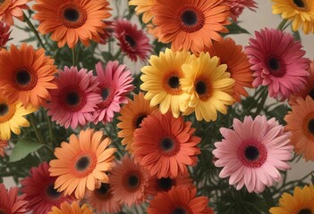 Gerbera roses and asters in a soft, warm haze, soothing decor, natural beauty