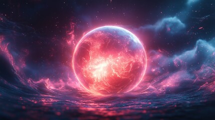 Fototapeta premium Electromagnetic Energy Field Abstract Art Glowing Plasma Sphere in Purple and Blue Dynamic Motion