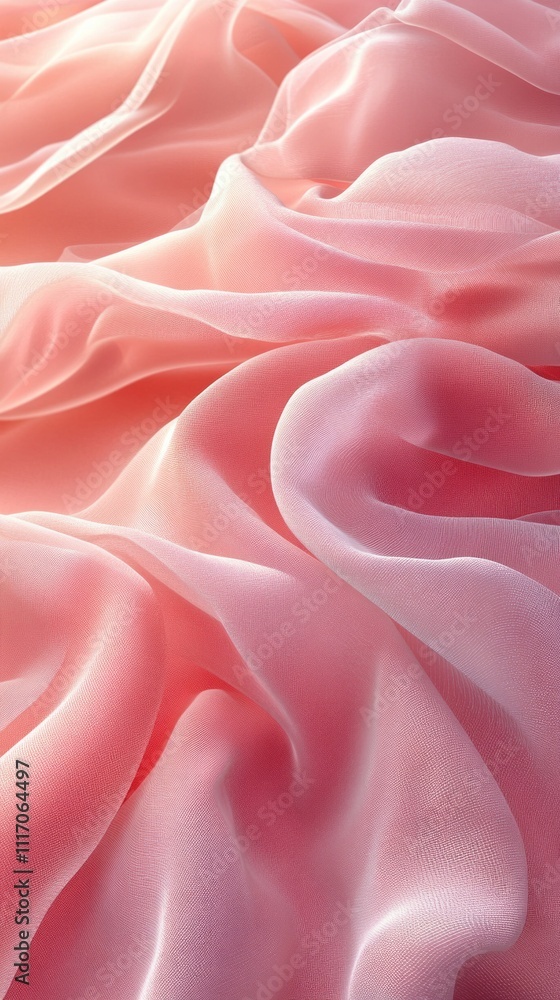 Poster a close-up view captures the gentle folds and subtle textures of pink chiffon fabric, softly illumin