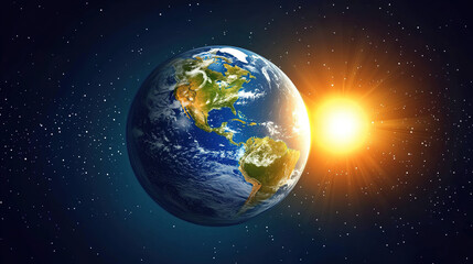 Fototapeta premium Earth axis diagram illustration showing the tilt of the Earth's rotational axis relative to its orbital plane, explaining the cause of seasonal changes and the distribution of sunlight.