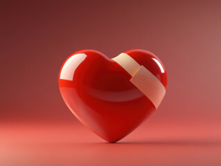 shiny red heart with bandage symbolizes healing and love. This 3D clipart image evokes emotions of care and compassion, perfect for expressing heartfelt sentiments