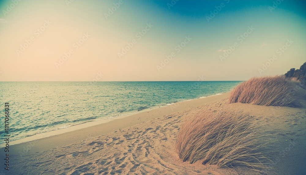 Aufkleber 바닷가 배경의 빈티지 사진 과거의 따뜻한 바닷가 풍경이 담긴 빈티지 사진