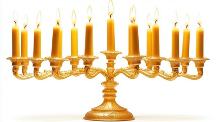 A Magnificent Golden Candelabra with Twelve Lit Candles: A Symbol of Light and Celebration