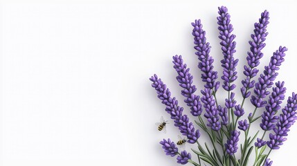 Obraz premium Lavender Flowers & Bees on White | Minimalism