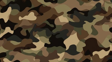 Fototapeta premium Military camouflage background with classic green, brown, and black tones in a seamless pattern suitable for print and digital use