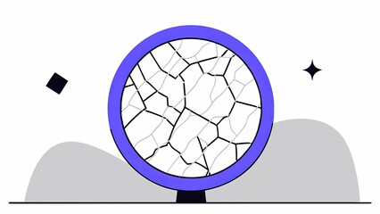 A cracked and broken circle with a blue background