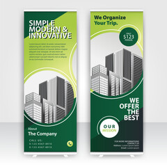 Modern design of annual report display stands showcasing professional graphics in an office environment