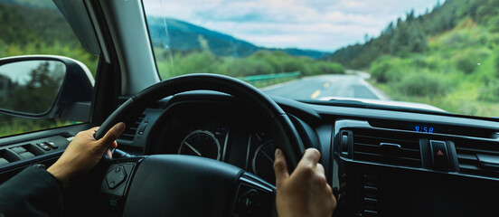 Driving offroad car on high elevation mountains © lzf