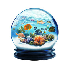 Colorful fish in a captivating snow globe. transparent background