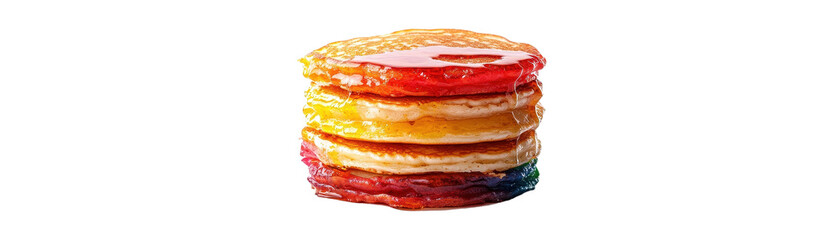 Colorful pancakes stacked with syrup drizzle. transparent background