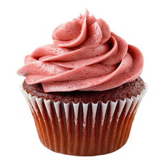 Delicious cupcake with pink frosting. transparent background