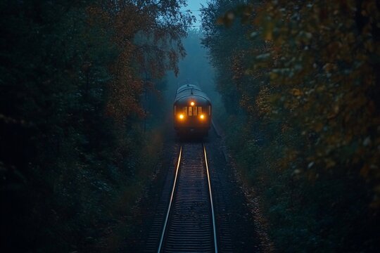 Autumn Twilight Train Approaching with Melodic Song Vibes