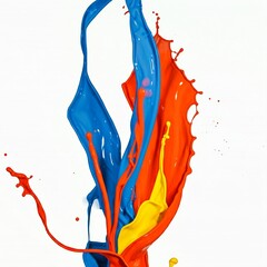 colorful paint splashes in blue red and yellow isolated on white background