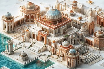 Isometric View of Fantasy Buildings on a White Background