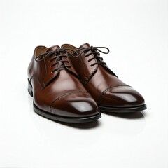 brown leather formal shoes on white background