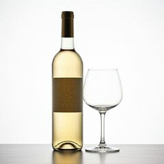 white wine bottle and glass on a white background  ready to serve