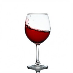 glass of red wine with splash on white background