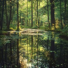 Obraz premium Forest Clearing with Reflection Pool Capture the view