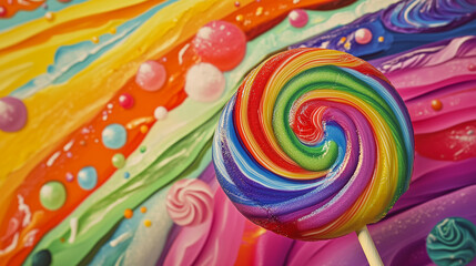 colorful lollipops with swirling patterns on a colorful background