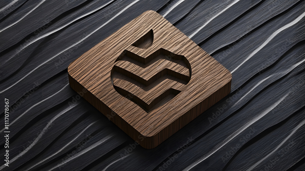 Poster a wooden logo featuring a stylized apple shape set against a textured dark background, showcasing de