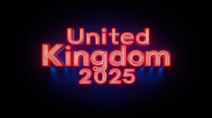 Vibrant Neon Sign Celebrating "United Kingdom 2025" - Retro-Futuristic Design