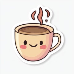 Obraz premium Cute cartoon coffee cup with kawaii face and steam.