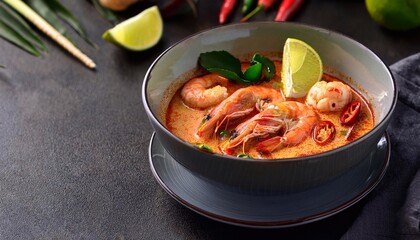 Tom yam is a spicy clear soup typical in Thailand and No. 1 Thai Dish Cuisine.