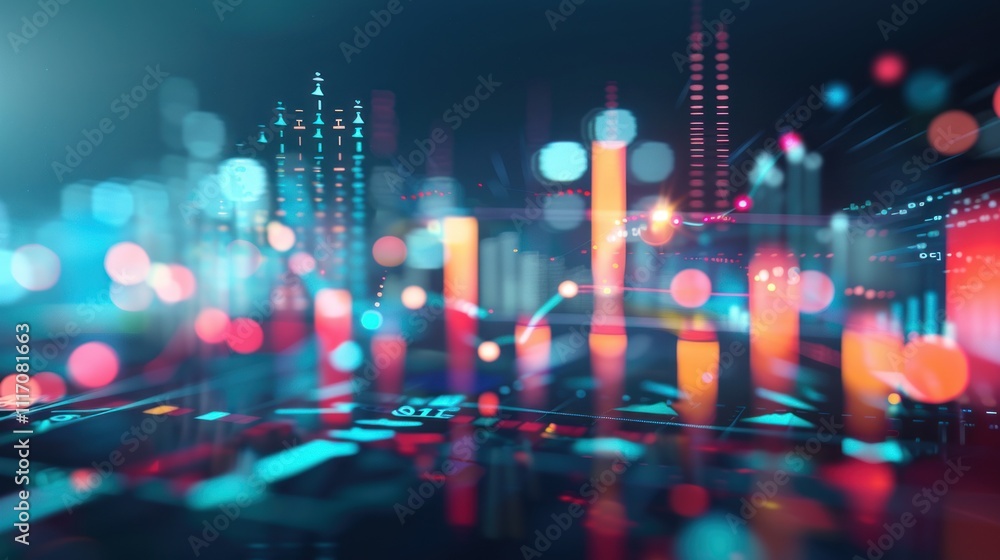 Poster abstract digital data visualization with blurry background