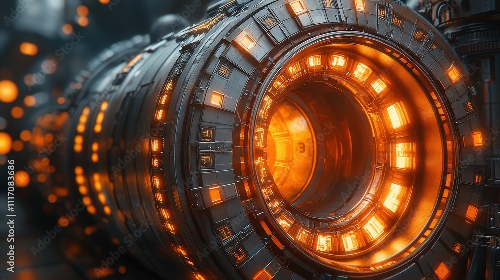 Aufkleber a stunning glimpse into a futuristic machine with glowing orange cores and intricate metallic design