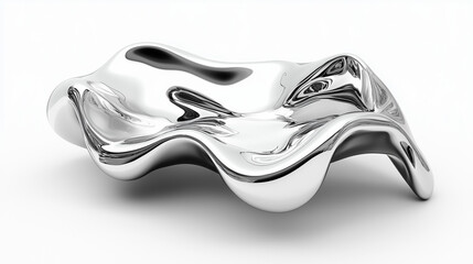 Abstract Silver Fluid Sculpture on White Background: Modern Art Concept