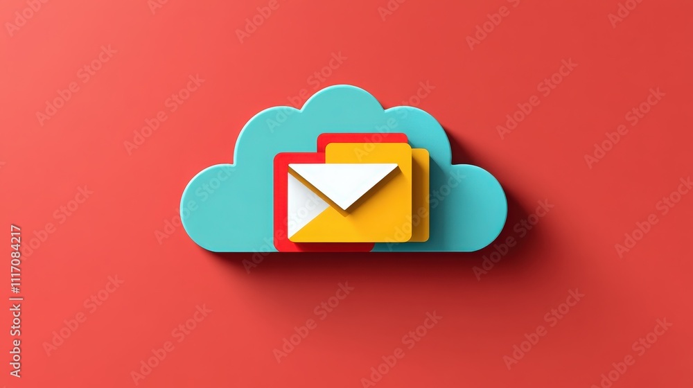 Poster colorful cloud computing concept with icons of envelopes and files representing online communication