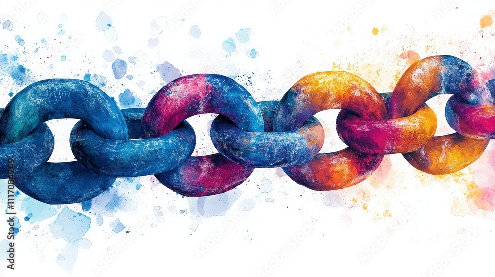 Poster colorful abstract chain links with artistic background, representing unity and connection in a vibra