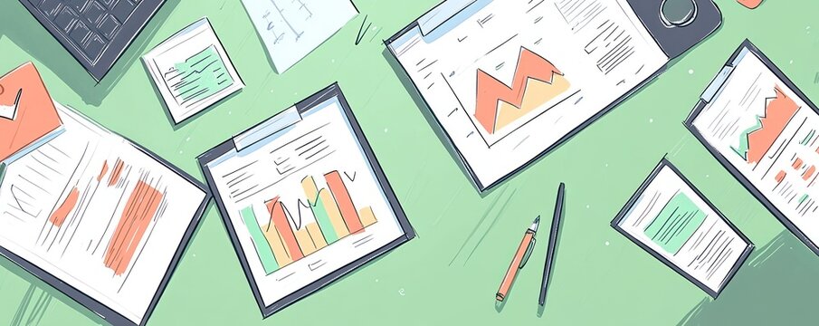 A workspace displaying charts and reports for data analysis and business planning.