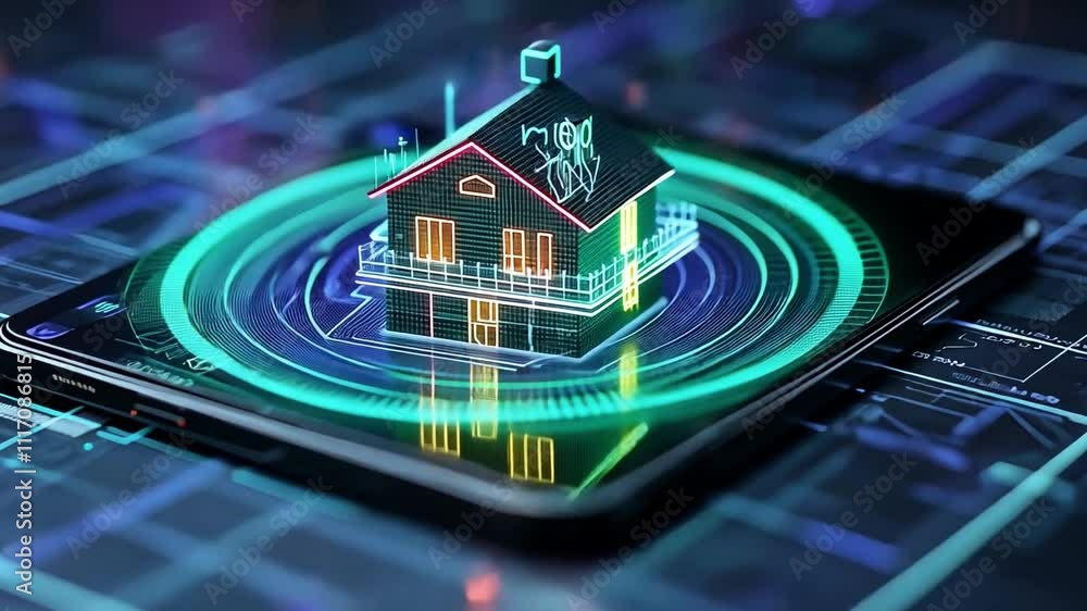 Poster smart home technology displayed on a digital device showcasing modern connectivity concepts