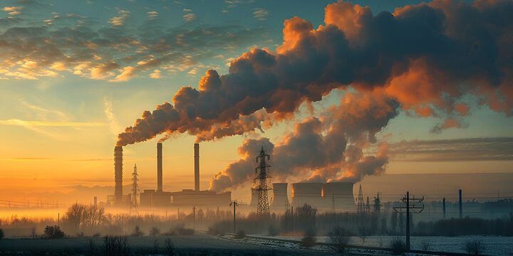 Aerial View of World's Largest Coal-Fired Power Plant and Surrounding Landscape, Massive Coal-Fired Power Plant Seen from Above with Surrounding Landscape
