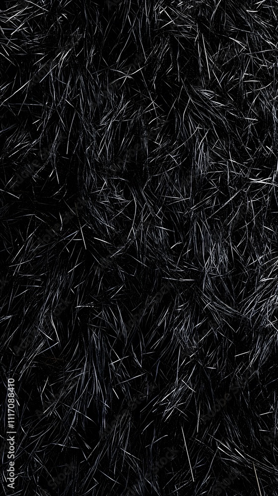 Poster a close-up of a textured black fur-like surface, emphasizing depth and softness.