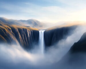 Fototapeta premium Majestic Waterfall in Misty Mountains.