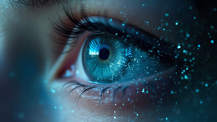 Human Eye with Digital Circuitry Overlay Symbolizing the Convergence of Technology and Biology Artificial Intelligence Cybersecurity and the Future of Enhanced Vision in Biometric and Surveillance
