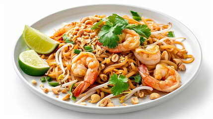 Delicious Pad Thai Noodles with Shrimp and Fresh Herbs

