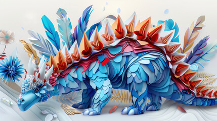 Floral Paper Craft of Fictional Dinosaur Featuring Horn and Spike