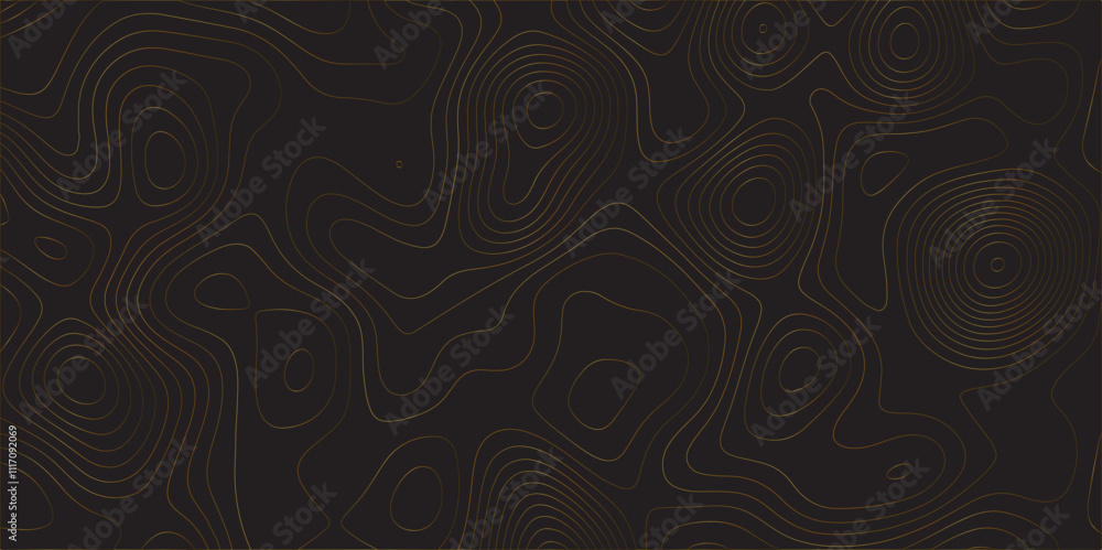 Poster Abstract black colorful gradient Topographic line map pattern background. Contour elevation topographic and textured Background Modern design with black background with topographic wavy Pattern.  