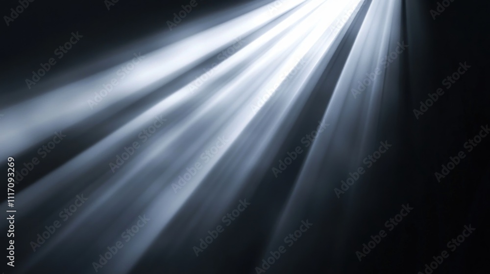 Poster an abstract representation of light breaking through darkness, with sharp contrasts and rays.
