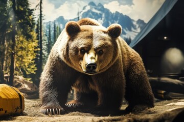 Obraz premium A captivating scene featuring a bear in its natural habitat surrounded by nature.