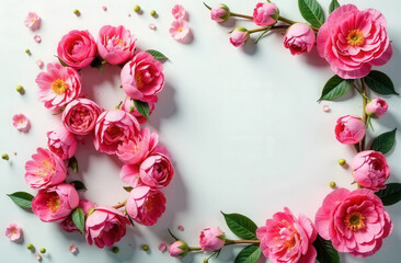 pink flowers on the background are lined with the number 8 with a place for text and a frame of flowers