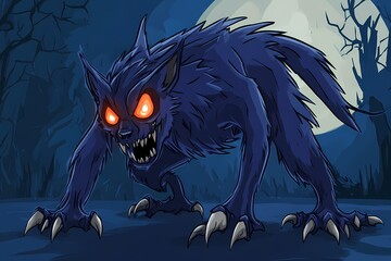 Obraz premium Menacing Werewolf in Dark Forest Under Full Moon