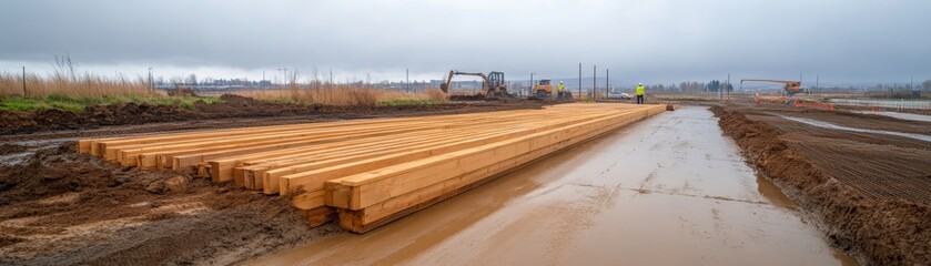 Timber Beams at Construction Site