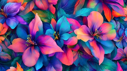 Vibrant, colorful floral arrangement with many blooms in shades of pink, purple, blue, and orange.