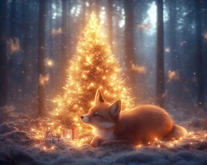 Obraz premium Magical Christmas Fox in the Enchanted Forest