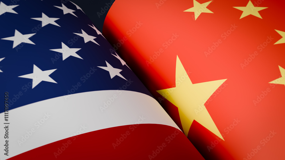 Poster the flags of the united states and china are touching each other.. 3d rendering
