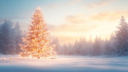 Magical Christmas Tree in a Snowy Winter Wonderland